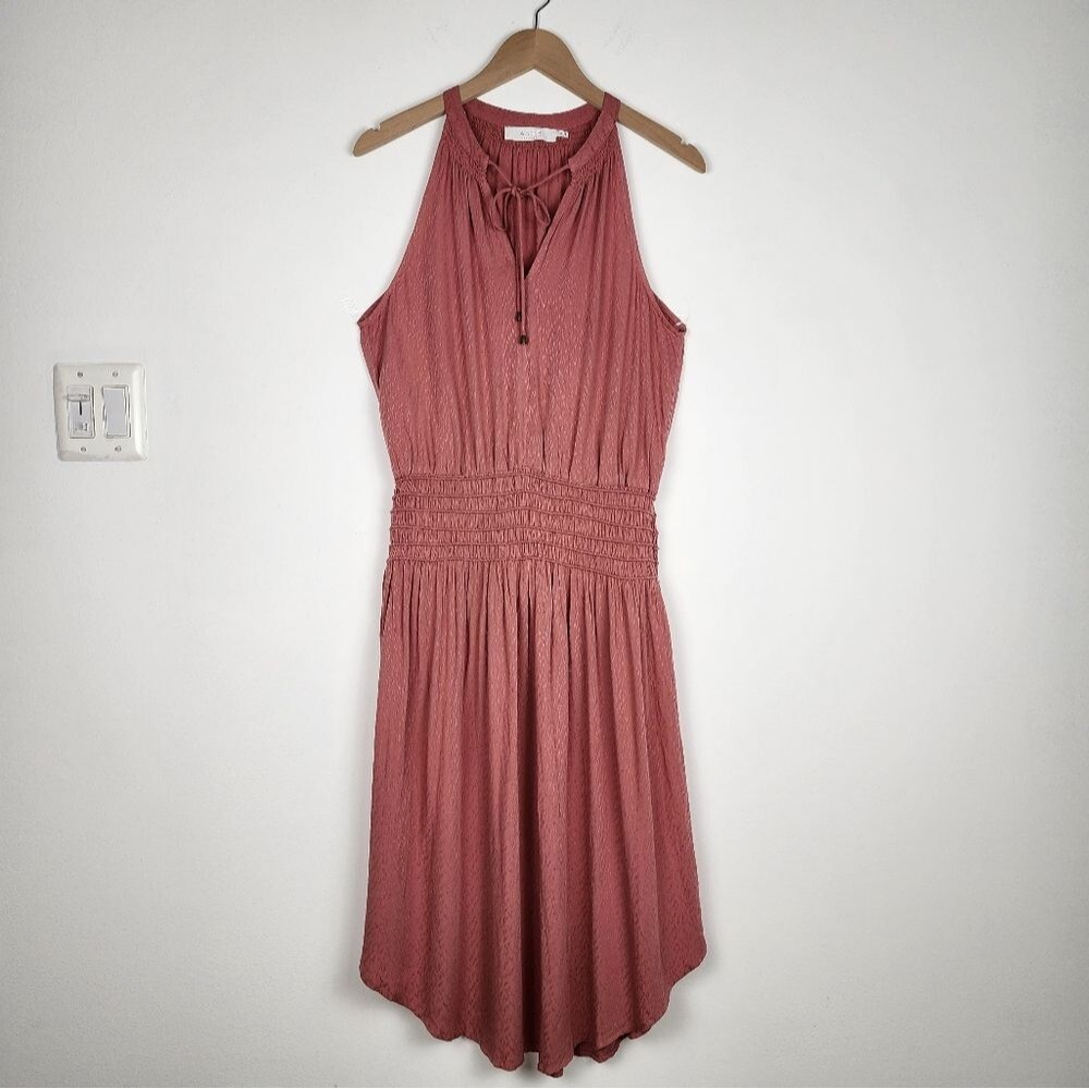 Anthropologie Dress ASTR The Label Midi Dress Sleeveless Smocked Dusty Rose M - Picture 6 of 15